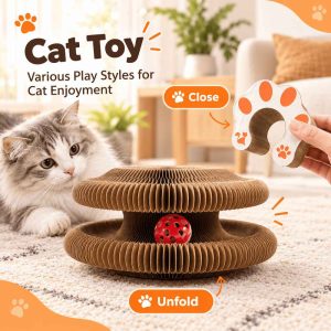 2-in-1 Foldable Accordion Cat Scratching Board & Interactive Toy